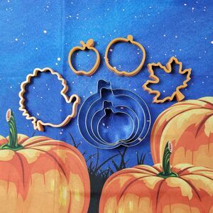 8 Cookie Cutters Fall Pumpkins Turkey Apple Maple Leaf Metal and Plastic Baking